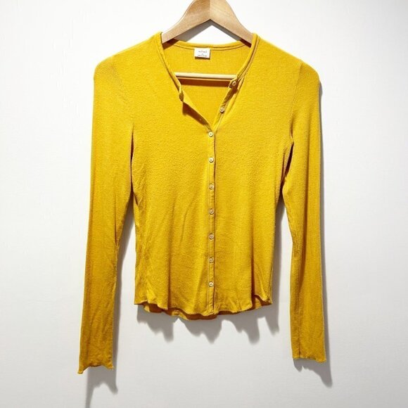 🌷SALE Wilfred Aritzia Oceane Ribbed Shirt Size XS Yellow Modal Soft - Picture 5 of 16